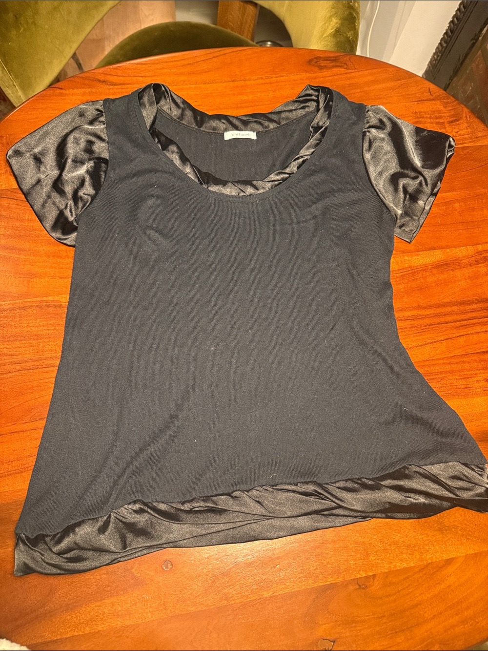 Black Short-Sleeve Tee with Satin Trim